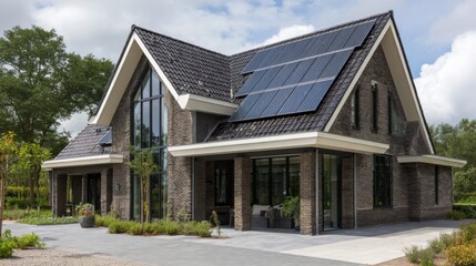 modern brick home solar panels