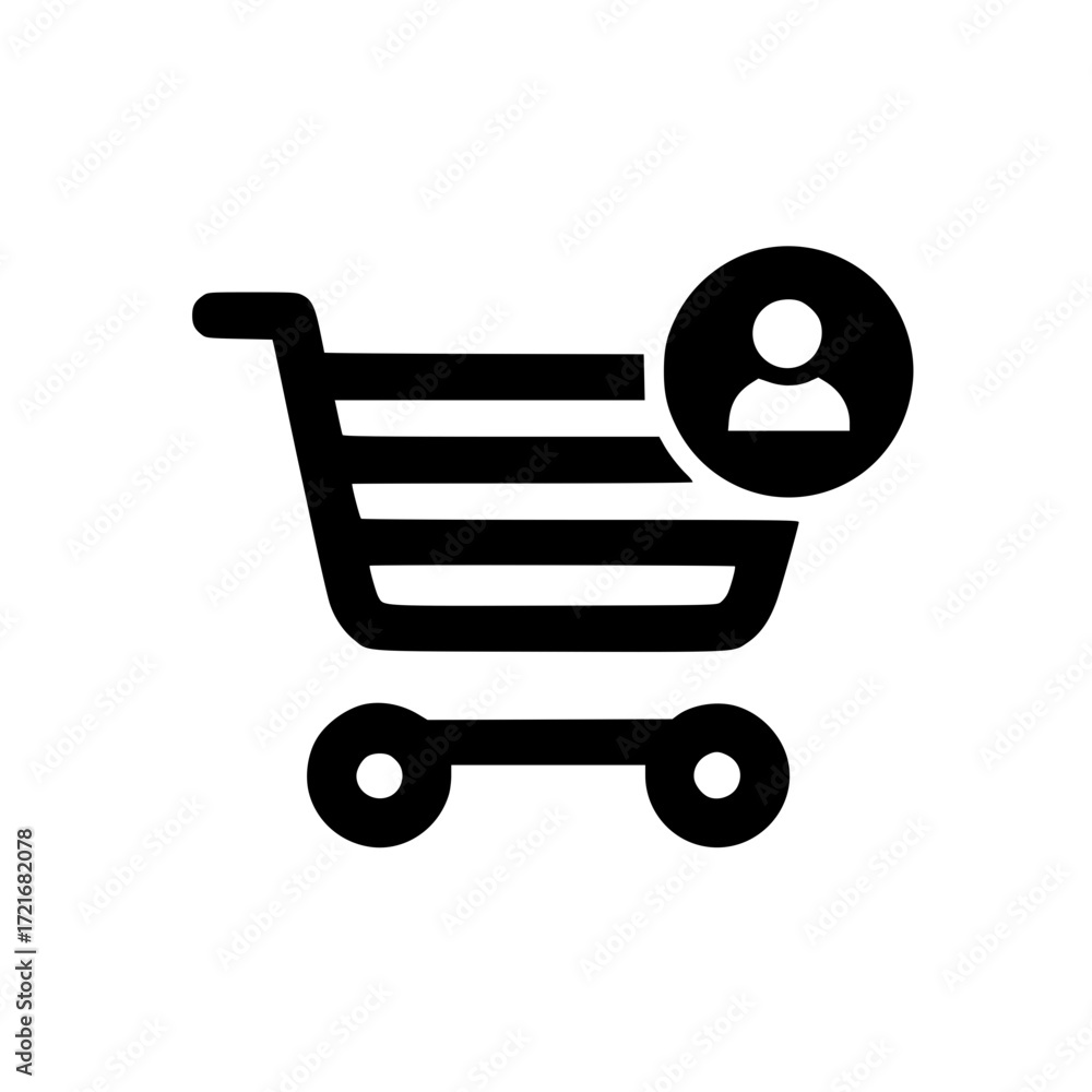 Poster supermarket cart with user icon symbolizing shopper identity and ecommerce personalization