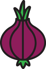 Purple Onion Cartoon Illustration with Green Shoots Vector Illustration
