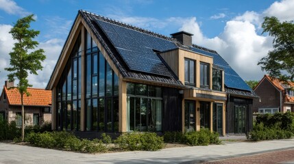 Obraz premium modern solar home bright sunny day