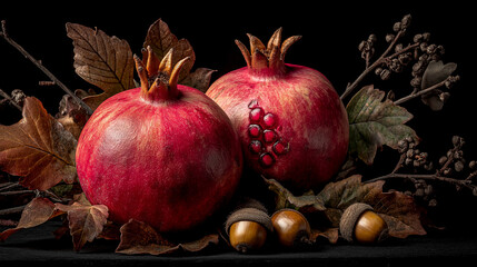 Pomegranates And Acorns, Autumn Still Life