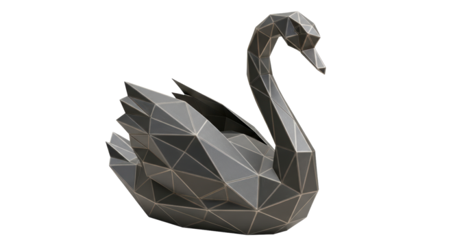Isolated papercraft polygonal swan statuette against a plain studio backdrop, minimalist look