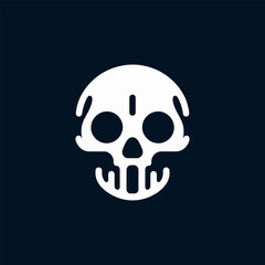 Minimalist White Skull Icon on Dark Blue Background