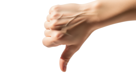Isolated hand gesture with thumb down signifying disagreement, rejection, or disapproval