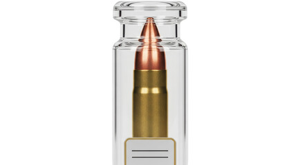 Isolated bullet cartridge in glass vial ready for analysis in crime lab or shooting range