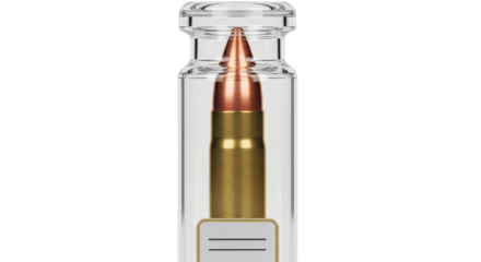 Isolated bullet cartridge in glass vial ready for analysis in crime lab or shooting range