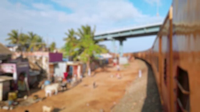 Bokeh view of Pamban bridge in Rameshwaram. First indian bridge, which connects Pamban island and mainland India. Blurred background footage.