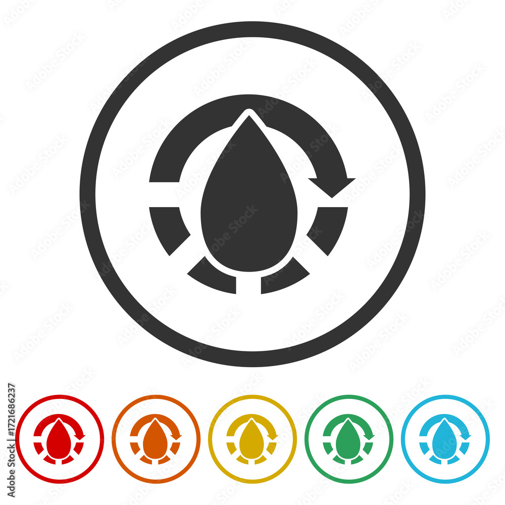 Poster Water recycle icon. Set icons in color circle buttons