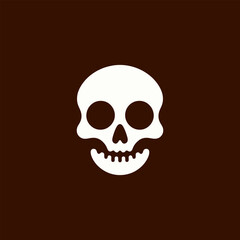 Minimalist White Skull Illustration on Dark Brown Background