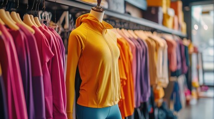 Obraz premium Colorful Activewear Display in Modern Retail Shop Interior Design