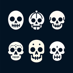 Skull Variety Set Spooky Vector Icons for Halloween