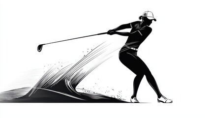 A dynamic silhouette of a golfer in action, showcasing skill and focus in the sport.