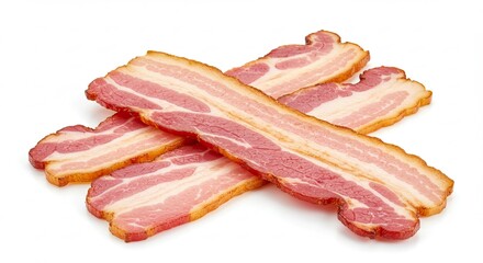 Raw bacon strips isolated on a white background ready for cooking.