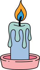 Colorful Dripping Candle in Pink Holder on White Background burning flame