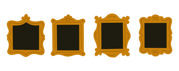 
Ornate picture frames set — vintage golden frames collection, decorative empty frames for gallery wall art, retro interior design, classic artwork display, antique decoration, scrapbook clipart.