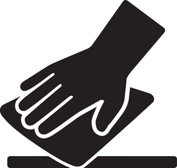 Silhouette hand wiping table with cloth icon representing cleaning, hygiene, and maintenance.