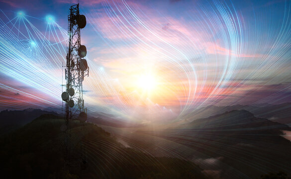 Telecommunication tower with blue sky and cloud background,communication concept.