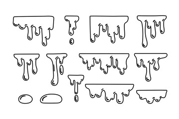 melted Honey dripping contour set. Sticky sweet dripping spot flowing sugar syrup oil viscous liquid