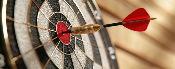 Close-up of a dart hitting the bullseye, symbolizing precision and focus in games.