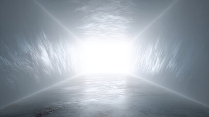 Illuminated tunnel journey into the unknown abandoned space digital art surreal environment perspective exploration concept