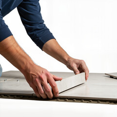 Man working on tiling floor with broken tile in concept of Repair and finishing  