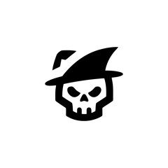 Spooky Skull Pirate Logo Illustration in Black Vector