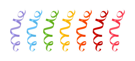 Set of colorful serpentine streamers isolated on white background. Vector cartoon flat illustration.