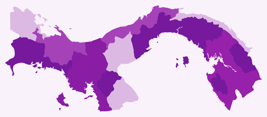 Map of Panama with regions. Just a simple country border map with region division. Purple color palette. Blank Republic of Panama shape with administrative division. Vector illustration.