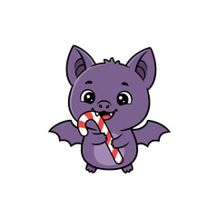 Cute Bat with Candy Cane Spooky Season Fun