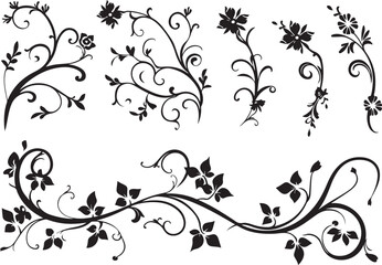 Floral Decoration Elements Silhouette Bundle