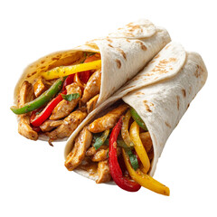 Chicken fajitas on a white background