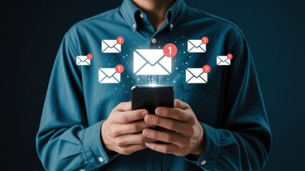 E-mail check on Mobile Phone: A person engrossed in the use of a smartphone to check an e-mail, embodying connectivity and communication, with visual cues to emphasize digital interaction.