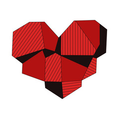 Red Heart. Vector illustration of modern Red Heart isolated transparent background. Trendy Brutal Geometric Red Heart perfect for t-shirt print and love wedding card concept design. EPS 10