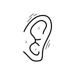 Hand Drawn Ear. Doodle Vector. Isolated on White Background - EPS 10 Vector