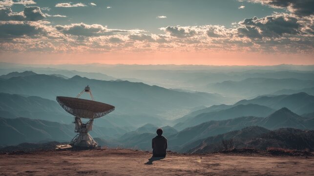 person contemplating mountain vista antenna