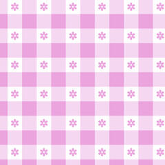 Pastel pink gingham check seamless pattern design with cute tiny flowers