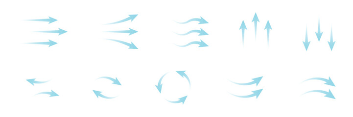 Air flow icon set. Wind direction arrow symbol. Transparent vector and PNG