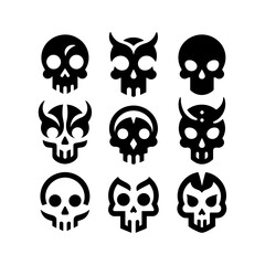 Stylized Skull Icons Set Spooky Vector Graphics