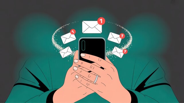 Digital Communication and Connection: A modern smartphone showcases a flurry of incoming mail, symbolizing the flow of communication and connectivity in today's society.