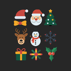 Christmas icons including Santa Claus reindeer snowman and tree holiday festive