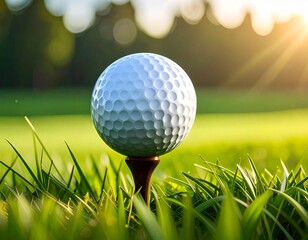 Golf Ball on a Tee at Sunset