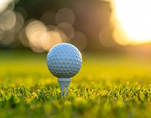 Golf Ball on a Tee at Sunset