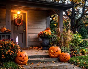 Cozy House Porch Decorated for Halloween