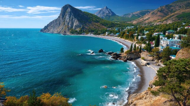 coastal village mountain sea view - Powered by Adobe