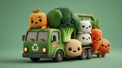 Obraz premium Cute Cartoon Vegetable Recycling Truck