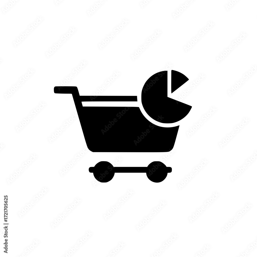 Poster grocery shopping cart with pie chart vector for retail store statistics and performance tracking des