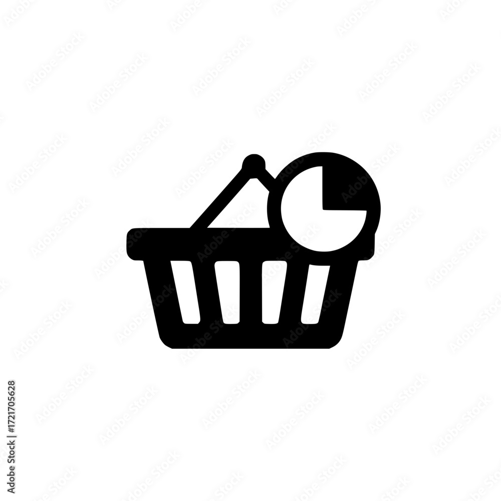 Poster pie chart inside shopping cart vector for ecommerce analytics and retail business intelligence conce