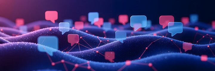 Abstract chat bubbles and connections in digital design, virtual communication