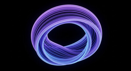 A swirling ring of purple and blue lines against a stark black background creating an abstract design