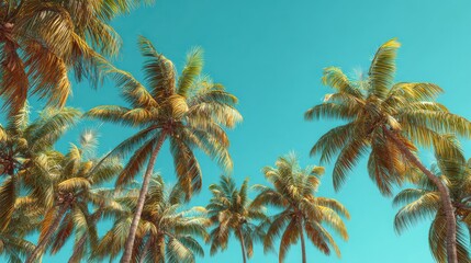 Lush palm trees under a clear sky with bright sun and tropical ambiance, perfect exotic location for beach holiday, summer nature background, vacation mood, tropical forest and coastal beauty lovers.